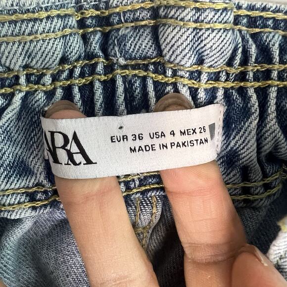 NWT Zara Womens Pull On Jeans Baggy Denim Light Wash Sz 4 Elastic Waistband - Picture 7 of 16